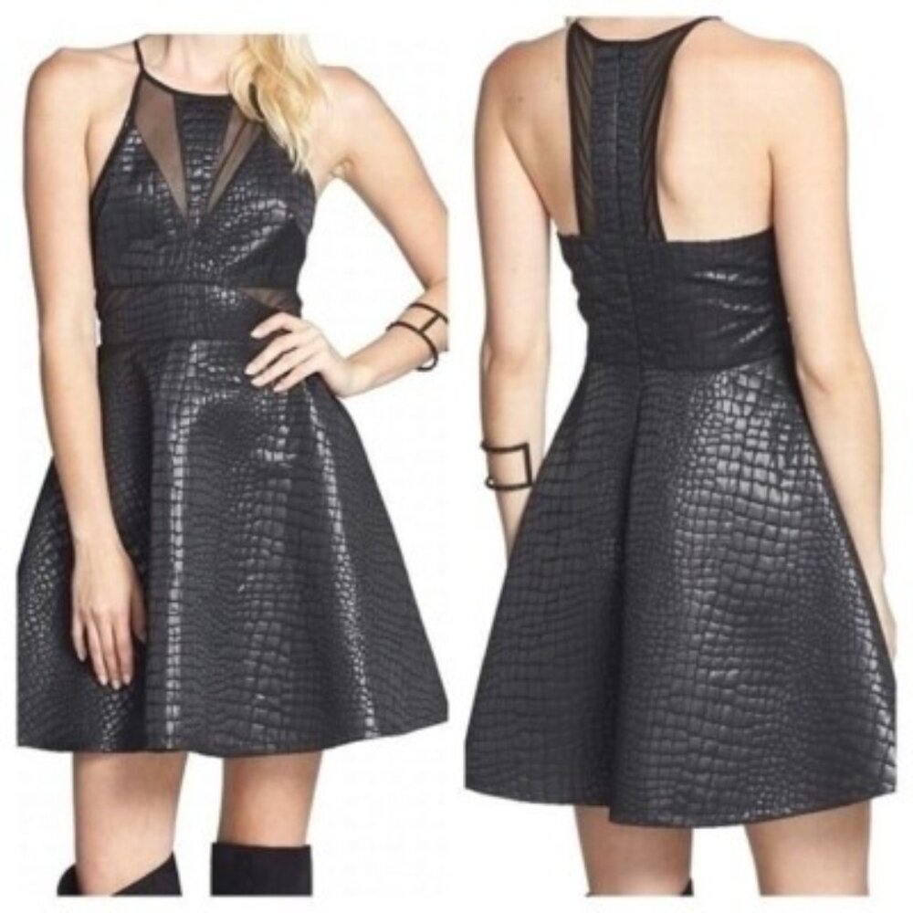 ASTR Crocodile Mini Fit & Flare Dress